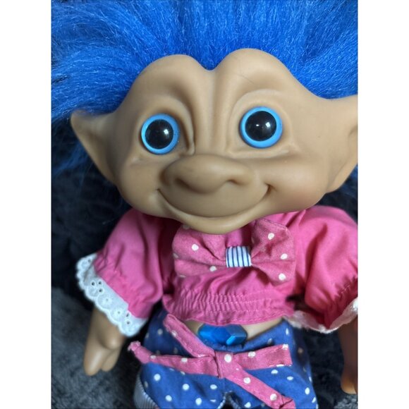 Vintage Troll Doll Set Of 5 With Blue Hair Pink Outfit & Assorted Styles - Picture 4 of 16